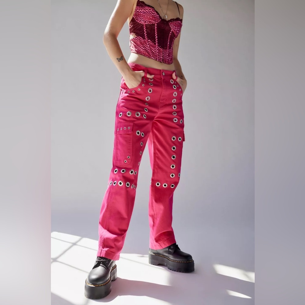 Urban Outfitters Hot Pink Grommet Cargo Jeans